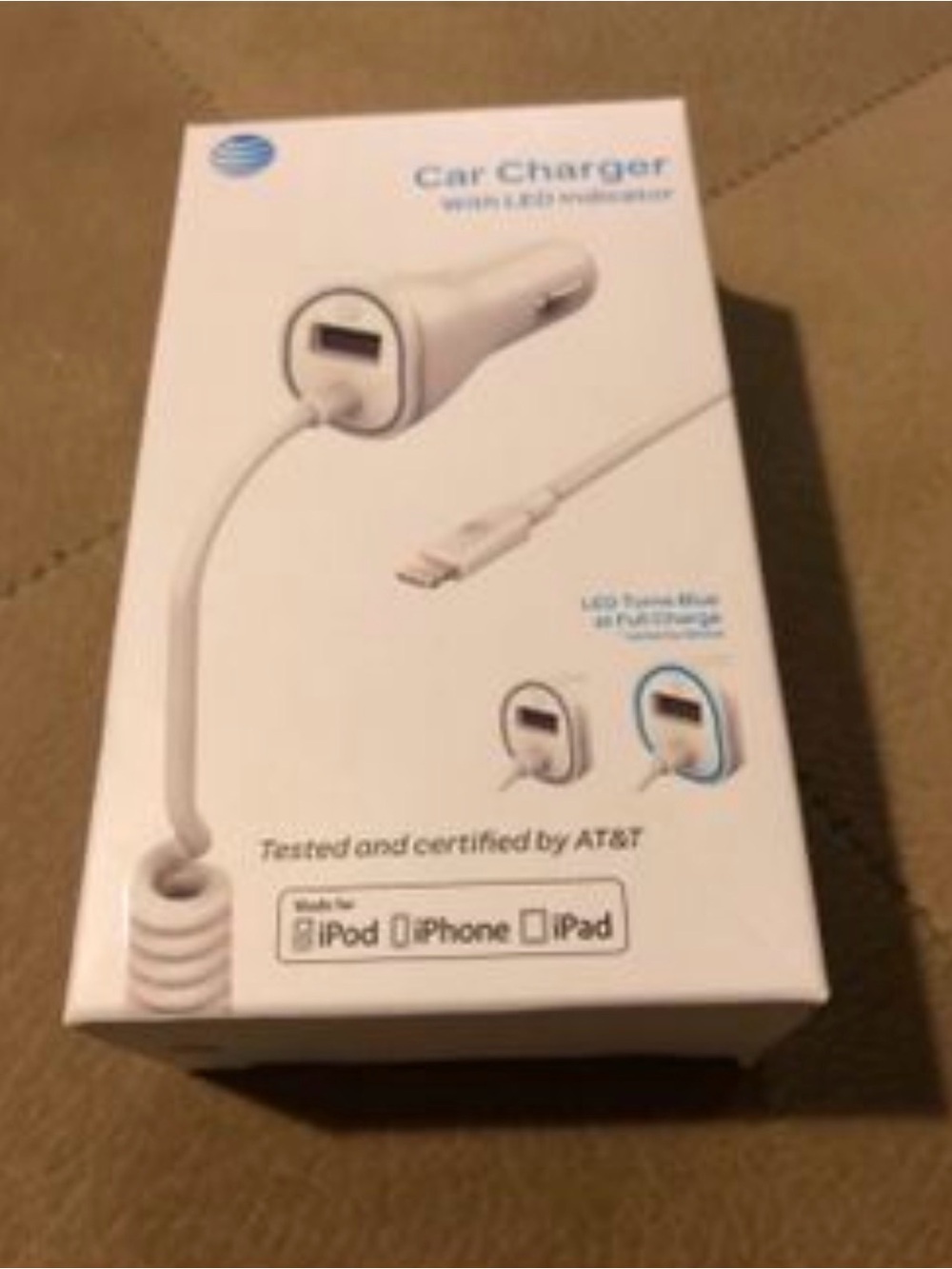 AT&T White Car Charger with Lightning Cable